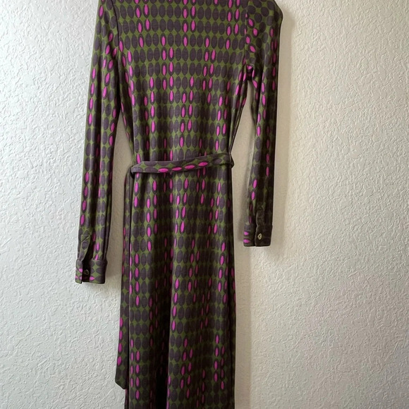 Boden button up shirt dress 70s long sleeve belted indie printed teacher career - Picture 12 of 12